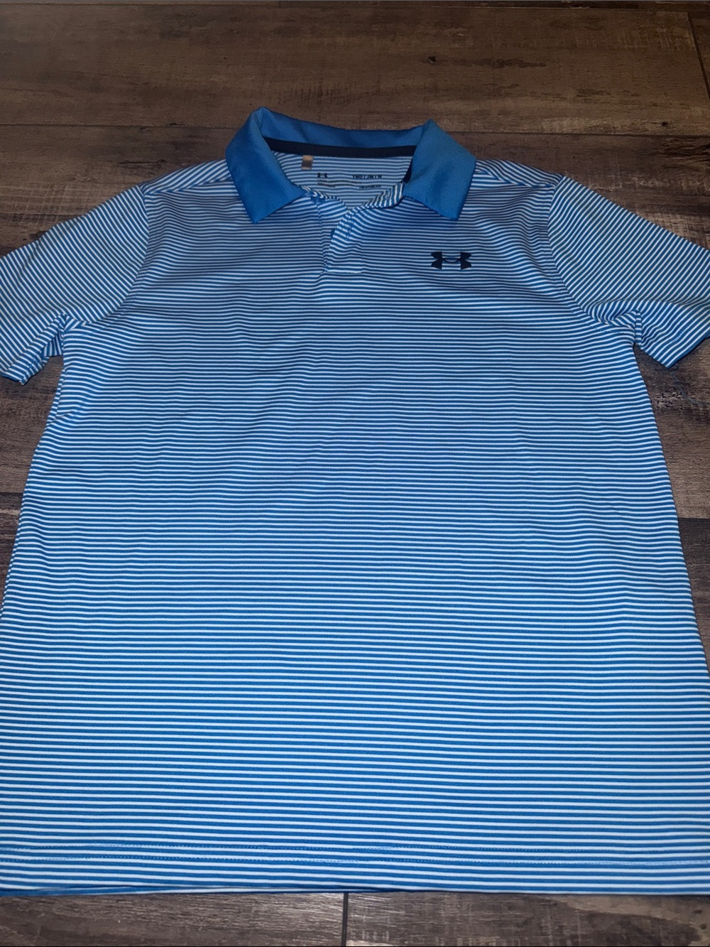 Under Armour Light Blue & White Striped Polo